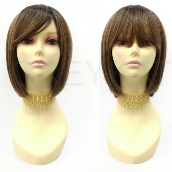 Accessories - Brown dark roots straight heat safe bob wig